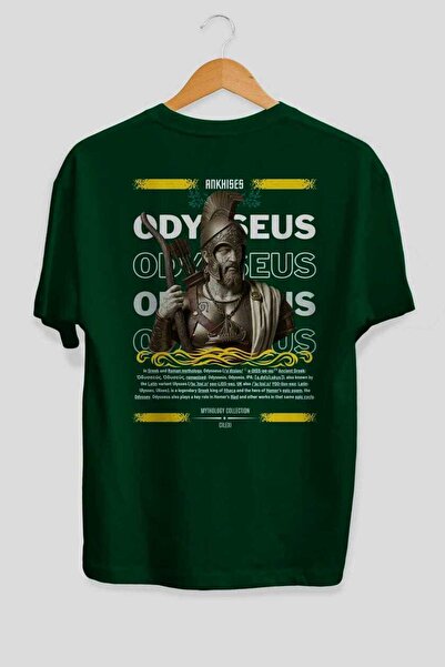 Ankhises Odisej 1 Mitologija Nazad Štampano Zelena Oversize kroj T-shirt Mušk...