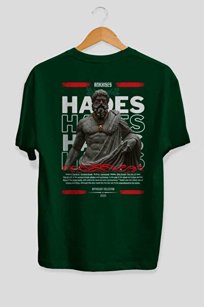 Ankhises Hades 3 Mitologija Nazad Štampano Zelena Oversize kroj T-shirt Muška...
