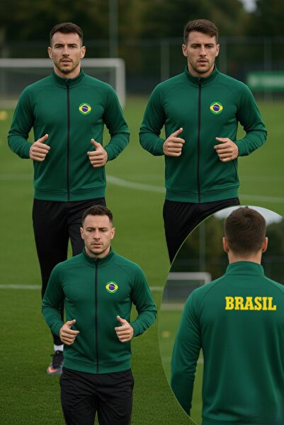 SARI BREZİLYA BRASIL TAM FERMUARLI DALGIÇ KUMAŞ EŞOFMAN ÜSTÜ