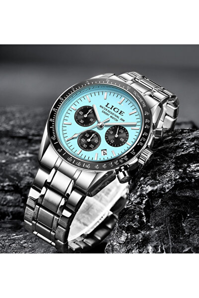 Lige Turquoise Dial Steel Functional Classy Men's Wristwatch