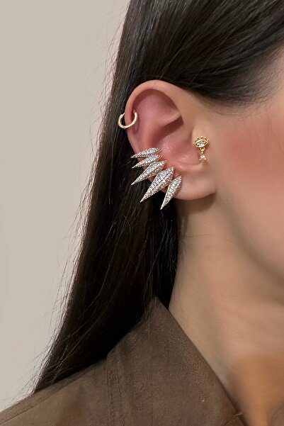 Okko Store Pointed Tip Cartilage Earrings Detailed 2-Piece Earrings