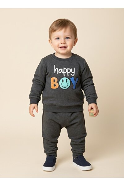 Bolly Baby طقم سويت شيرت بأكمام طويلة مطبوع عليه Happy Boy، بدلة رياضية طويلة...