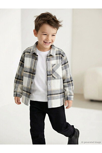 LC Waikiki Two Mt Shop Quality Lcw Kids Gray Flannel Plaid Loose & Baggy Boys...