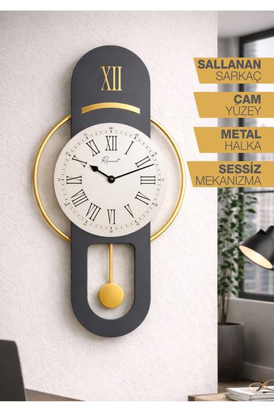 Racart Hareketli sarkaç, Cam Yüzeyli, Metal halkalı, Dekoratif Duvar Saati RO...