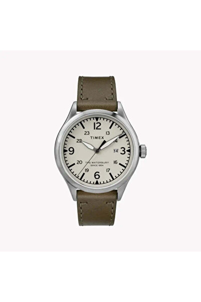 Timex Men's Green Leather Watch, Cream Dial | Tw2r71100