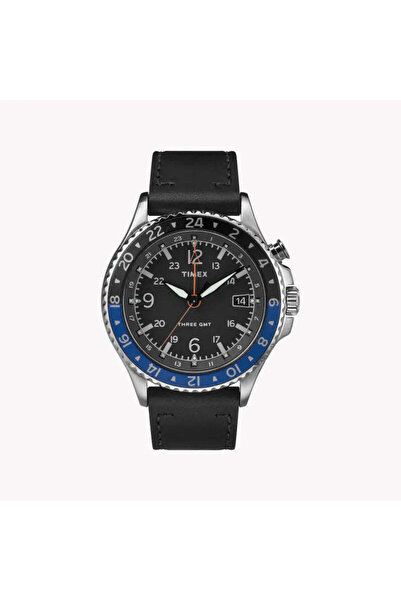 Timex Men's Black Leather Watch, Black Dial | Tw2r43600