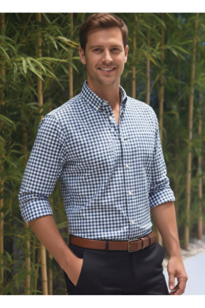 ÇINARLI MODA Comfort Fit Ekoseli Pamuk Düğmeli Yaka Kolay Ütülenebilir Pamukl...