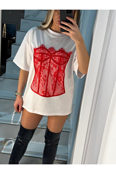 Giulliette Concept Tricou oversize Red lace