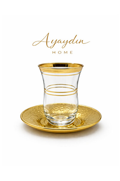 Paşabahçe 42191 Yaldızlı 12 Parça Çay Seti (6 Bardak + 6 Tabak) - Ayaydın Home