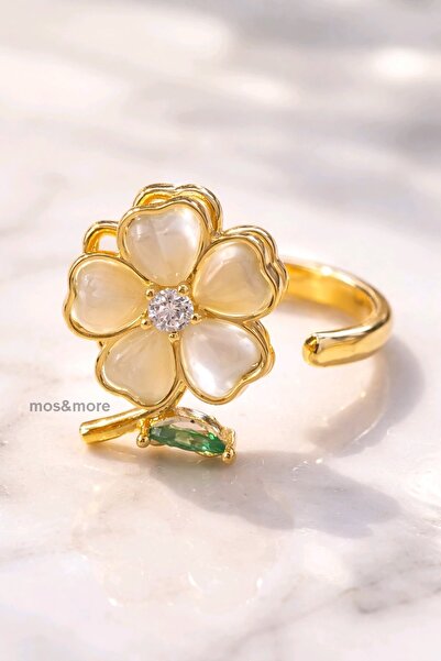 mos&more Çelik Dönen Yonca Model Yüzük, Stres Yüzüğü, Ayarlanabilir