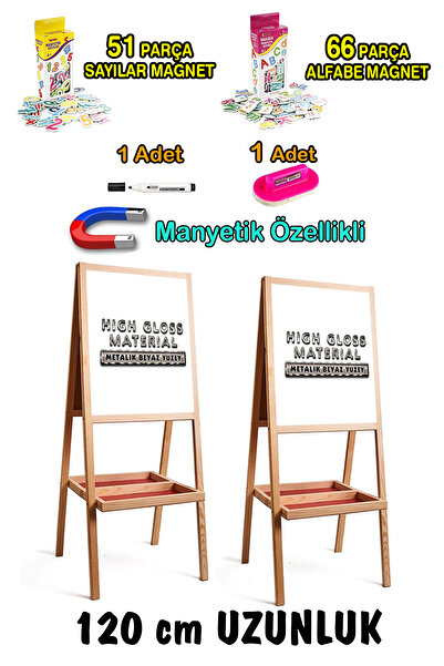 PinkToys 120 cm gerçek metal yüzey çift tarafı beyaz yazı tahtası harf sayı m...
