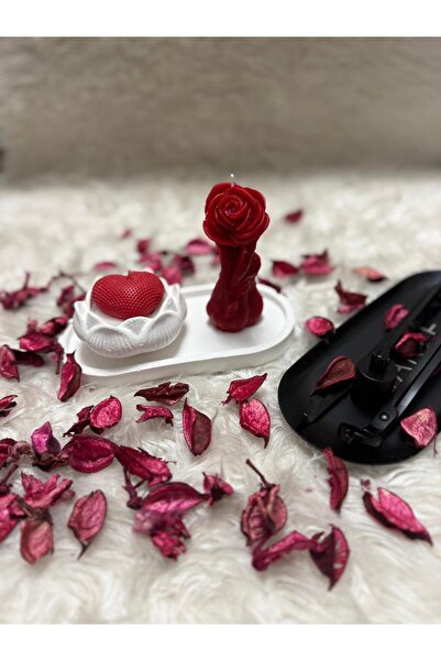 Ezoyılmazcollection Sevgililer Gününe Özel Gül Şeklinde Kırmızı 3 lü Mum Seti