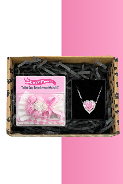 Zemtigo Hot Flowers Aynalı Pembe Çiçek Buketi Ve Pembe Kalp Kolye Sevgiliye H...