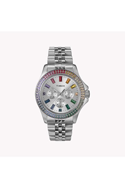 Timex Women's Silver-Tone Watch, Rainbow Crystal Accents | Tw2w33000