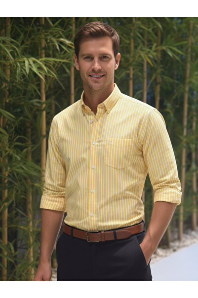 ÇINARLI MODA Slim Fit Çizgili Pamuk Erkek Gömlek Düğmeli Yaka Kolay Ütülenebi...