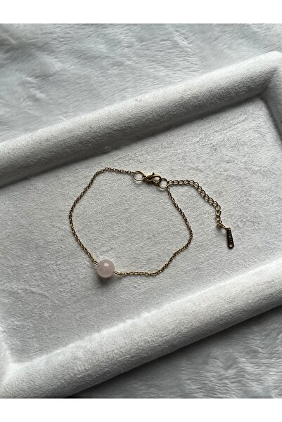 Pel Design 8 mm Pink Quartz Gold Color Steel Bracelet