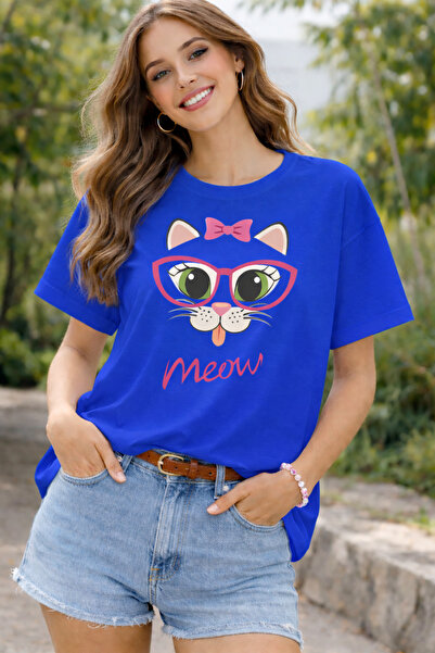 ArtYus Bow Tie Kitten Meow Printed Cotton Relaxed Fit Round Neck Unisex T-Shirt