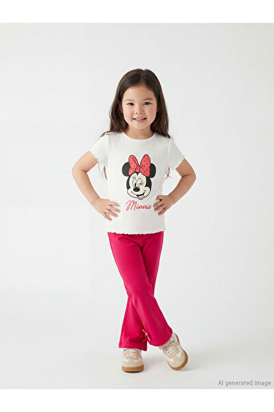 LC Waikiki تي شيرت وبنطلون ضيق للفتيات من Özmarka New Season Minnie Mouse مطبوع
