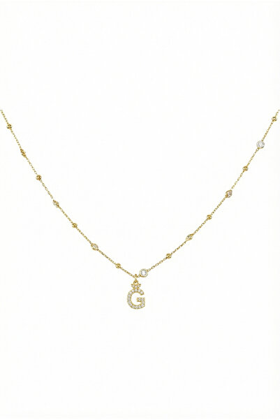 Queen Silver Jewelry 925 ayar gümüş. beyaz zirkon taşlı, top zincirli, harfli...