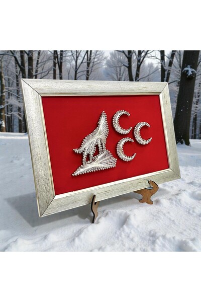 maraşçarşısı Üç Hilal & Bozkurt Filografi Tablo Çerçeveli 30x23 cm Askılı | Ö...