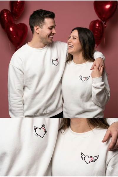 PERISENSE Dear Couple Combination Printed 2-Piece Cotton 3-Yarn Hoodless Over...