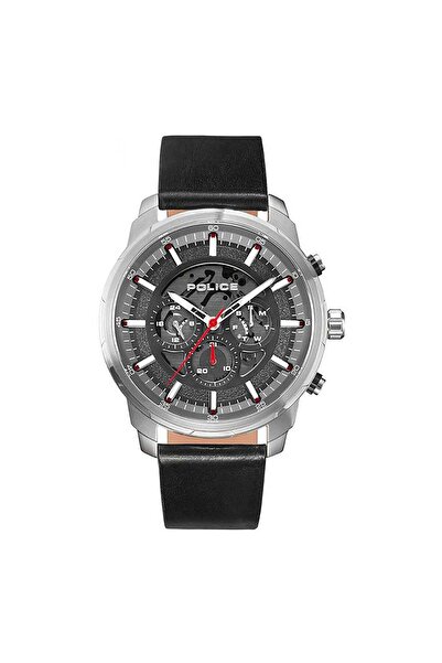Police Men's Gray Dial Watch, Black Leather Band