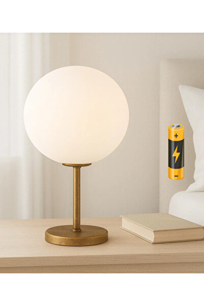 burenze Moritz Beyaz Glop Camlı Kablosuz Pilli Abajur Aç Kapa Butonlu Pilli M...