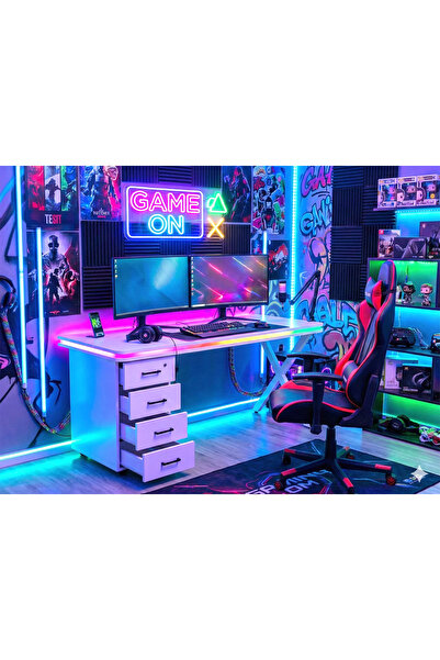 XMAX 160x80CM RGB Bluetooth Pixel Led - Çekmeceli MDF Metal Ayak ZYRA Yayıncı...