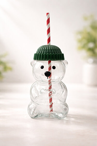 Fhilli Barista Glass Cold Drink Cup Cute Teddy Bear Cup 550 ml
