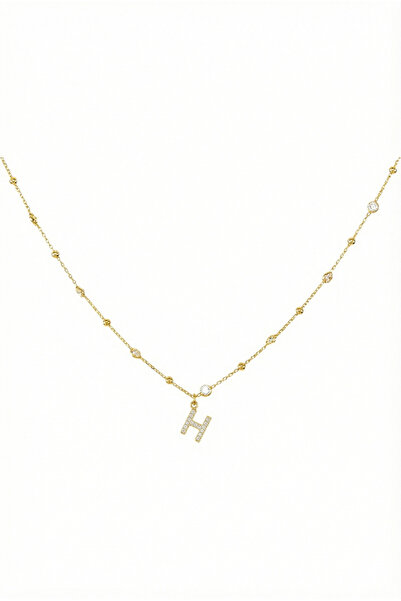 Queen Silver Jewelry 925 ayar gümüş. beyaz zirkon taşlı, top zincirli, harfli...