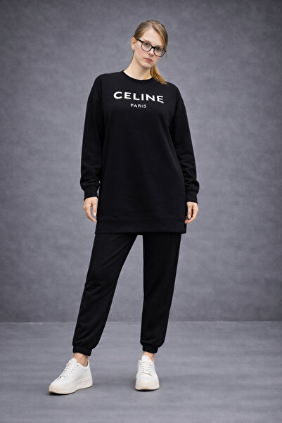 Markazzi Women's Crew Neck Printed Oversize Top and Bottom Tracksuit Set