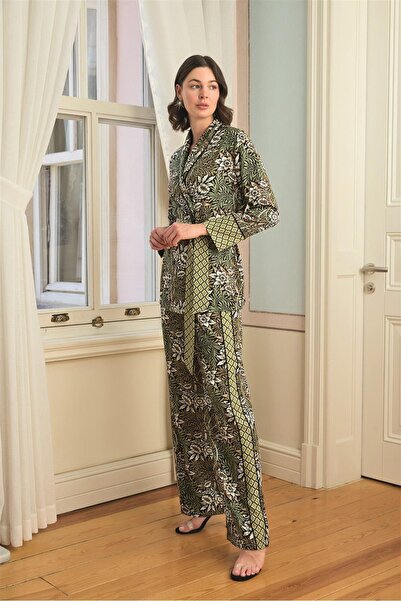 Findit Floral Leaf and Ethnic Patterned Pajama Set