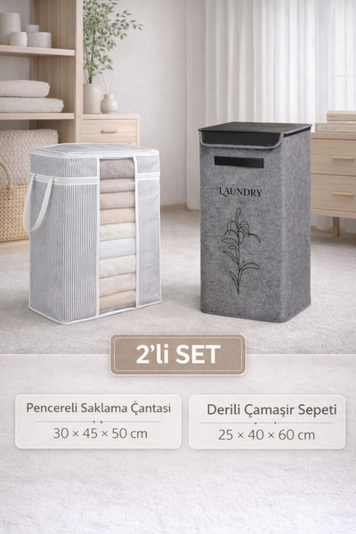 PONÇİK BEBEK 2’li Set Pencereli Kıyafet Saklama Düzenleme Çantası&Çok Amaçlı ...