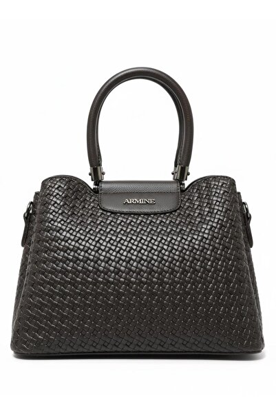Armine 342 Siyah Örgülü Kadın El Omuz Çanta Kahve Örgü
