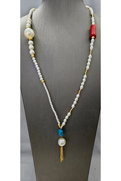 Bujiteri Pearl Necklace Special Design Stone Chain Detailed Women's 80cm Length
