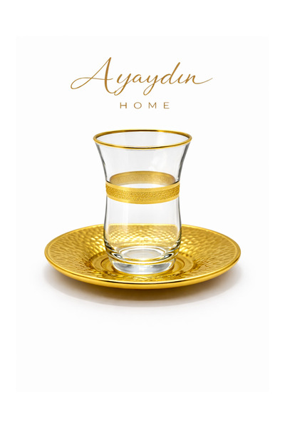 Paşabahçe 42191 Krikle Altın 12 Parça Çay Seti (6 Bardak + 6 Tabak) - AYAYDIN...