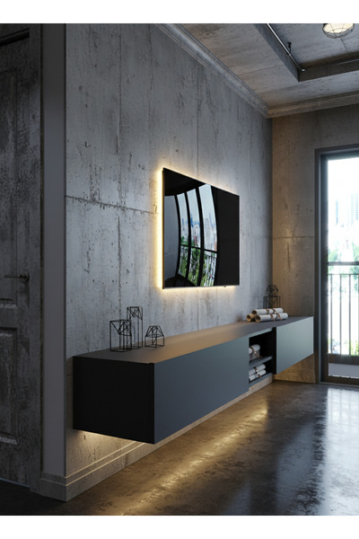 WALL-MOUNTED TV STAND WITH RECITAL LED - ANTHRACITE -W6009-4