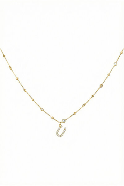 Queen Silver Jewelry 925 ayar gümüş. beyaz zirkon taşlı, top zincirli, harfli...