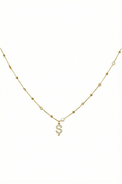 Queen Silver Jewelry 925 ayar gümüş. beyaz zirkon taşlı, top zincirli, harfli...