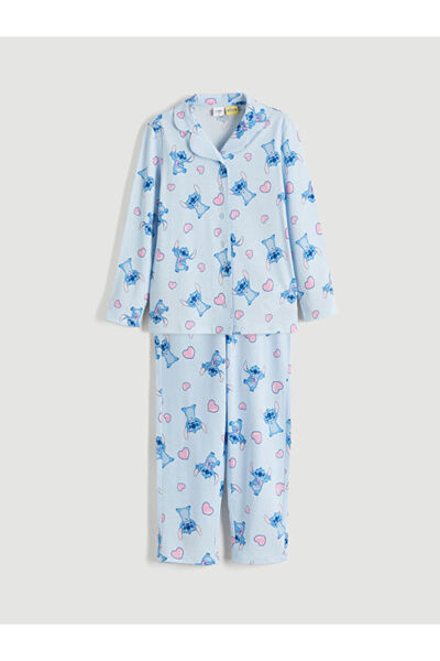 LC Waikiki RMZ GİYİM FARKIYLA Gömlek Roba Stitch Baskılı Kız Çocuk Pijama Takımı