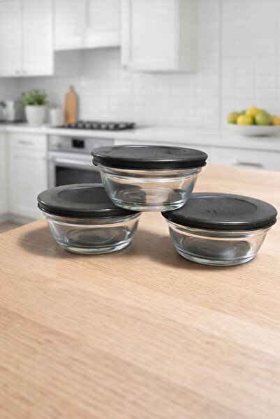 LAV Master Cam Saklama Kabı 3'lü Küçük Boy 250 ml Yuvarlak Siyah Plastik Kapa...