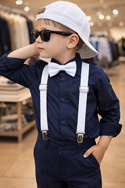 Algitsin O L A Παιδικό Σετ Παντελονιού με Ζαρτιέρες+Παπιγιόν+Λευκό Χρώμα