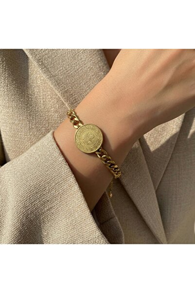 AccessoriesCınCık Stainless Steel Bracelet Gold Color Tuğra Women's Bracelet