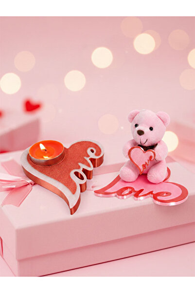 Dev3dtech Sevgililer Günü Love Kalpli Mumluk & Peluş Kalpli Ayıcık Seti | 3D ...