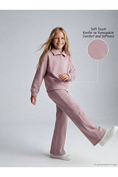 LC Waikiki Stylish Girls' Soft Touch Sweatshirt and Sweatpants with Turn-Down...