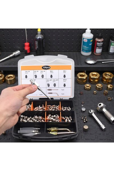 OEM Set/kit 126 de piese, injectare rapida a grasimii, nipluri,ace, dispozitive gresare,cutie 19x15x4cm