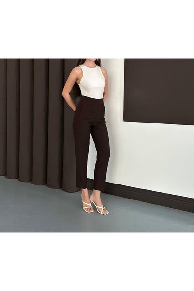 SUYA US WEAR بنطلون نسائي من القماش بخصر مرتفع - تصميم أنيق وكلاسيكي بأرجل مستقيمة