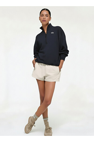 HepsitrentStore Dark Navy Blue Half-Zip Collar Comfort Sweatshirt