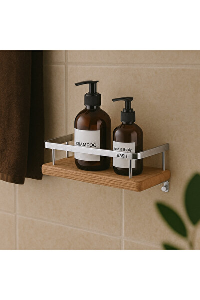 banyosepeti Ράφι Μπάνιου TeakLine για Τοίχο – Φυσικό Ξύλο Τικ & Ανοξείδωτο Ατ...