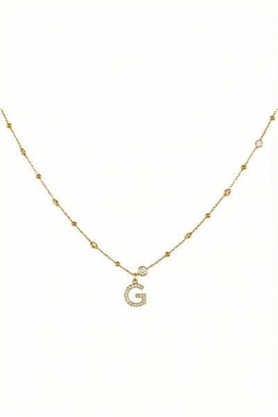 Queen Silver Jewelry 925 ayar gümüş. beyaz zirkon taşlı, top zincirli, harfli...